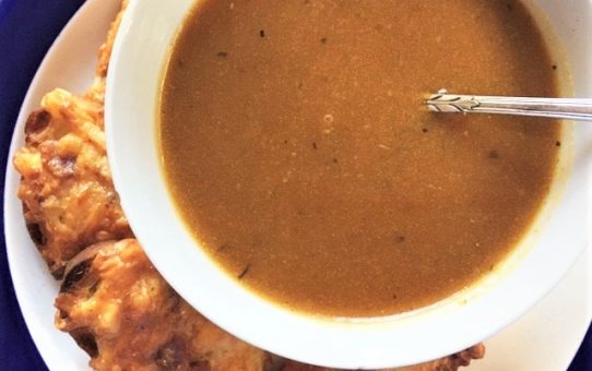 ROASTED WINTER SQUASH POTAGE WITH BACON CHEESE CROUTONS